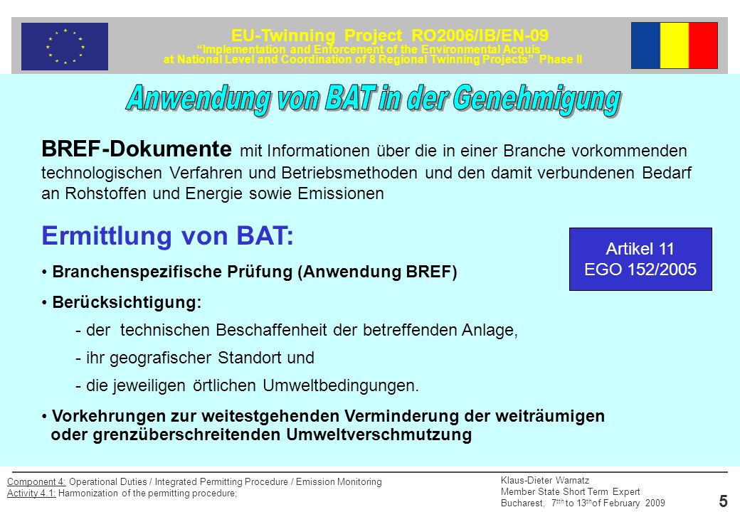 Teil 2: Genehmigungsauflagen ppt herunterladen PPT Genehmigungsverfahren nach der EGO 1522005 Anwendung